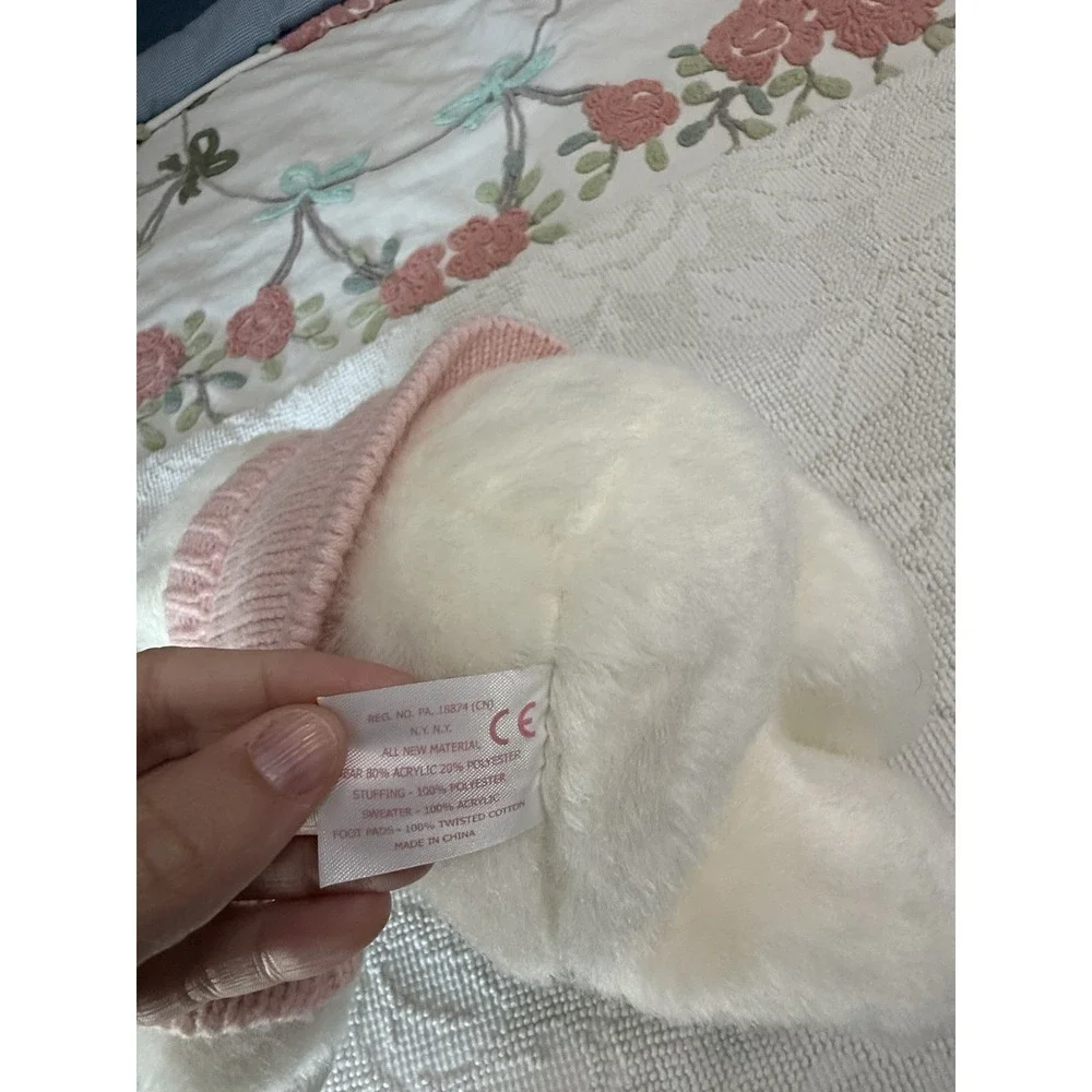 Ralph Lauren Romance Teddy Bear White Plush Pink Knit Pony Logo Sweater